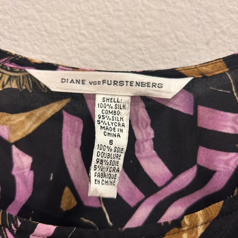 DVF Diane Von Furstenberg Black Print Silk Sleeveless Midi Dress Vintage Size 6 - Picture 3 of 6